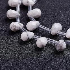 Howlite Natural Howlite Beads Strands, Top Drilled Beads, Teardrop, Faceted, 9x6mm, Hole: 1mm, about 38~44pcs/strand, 16.1 inch~18.1 inch(41~46cm)