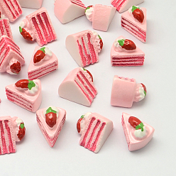 Pink Треугольный торт, смола декодирует кабошоны, имитация еды, розовые, 15x12x13 мм