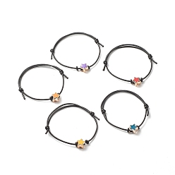 Mixed Color Star Acrylic Enamel Beads Adjustable Cord Bracelet for Teen Girl Women, Mixed Color, Inner Diameter: 1-7/8~3-3/8 inch(4.8~8.5cm)