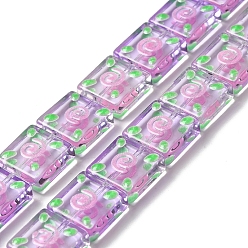 Purple Handmade Lampwork Beads Strands, with Enamel, Square, Purple, 11.8~12x12x5~5.5mm, Hole: 1.2mm, about 33pcs/strand, 15.35''(39cm)
