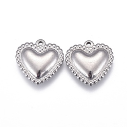 Stainless Steel Color 304 Stainless Steel Charms, Heart, Stainless Steel Color, 14.5x15x4mm, Hole: 1.2mm