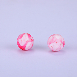 Pink Cuentas focales de silicona redondas impresas con estampado de flores, rosa, 15x15 mm, agujero: 2 mm