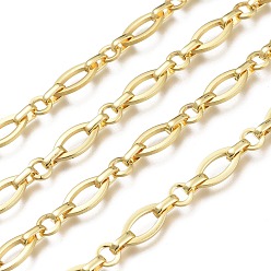 Light Gold Iron Horse Eye Link Chain, Marquise Link, Long-lasting Plated, Unwelded, with Spool, Light Gold, Horse Eye: 15x7x1.5mm, Link: 7x4x2mm and 6x6x1mm, about 32.8 Feet(10m)/roll
