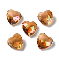 Chocolate Transparent Glass Rhinestone Cabochons, Faceted, Heart, Pointed Back, Chocolate, 12x12x5.5mm
