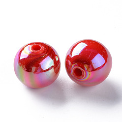 Brique Rouge Perles acryliques opaques, de couleur plaquée ab , ronde, firebrick, 16x15mm, Trou: 2.8mm, environ220 pcs / 500 g