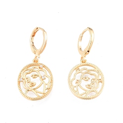 Real 18K Gold Plated Clear Cubic Zirconia Abstract Face Dangle Leverback Earrings, Brass Jewelry for Women, Cadmium Free & Nickel Free & Lead Free, Real 18K Gold Plated, 32.5mm, Pin: 1mm