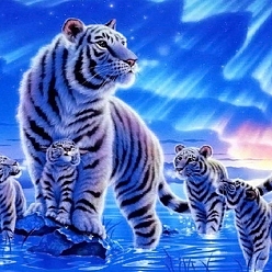 Dodger Azul Kits de pintura de diamantes de tigre rectangular diy, incluyendo lienzo, diamantes de imitación de resina, bolígrafo adhesivo de diamante, plato de bandeja y arcilla de cola, azul dodger, 400x300 mm