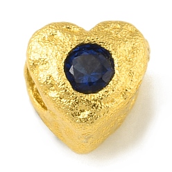 Azul Oscuro Latón granos del espaciador, con diamante de imitación, corazón, color dorado mate, añil oscuro, 4.5x4.5x4 mm, agujero: 1.6 mm