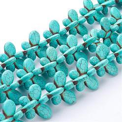 Turquoise Synthetic Howlite Beads Strands, Dyed & Heated, Butterfly, Turquoise, 35x25x6mm, Hole: 1mm, about 27pcs/strand, 15.9 inch, about 6strands/1000g