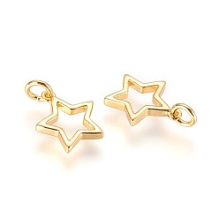 Golden Brass Charms, with Jump Ring, Star, Golden, 14x12x2mm, Hole: 3mm