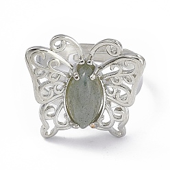 Labradorite Natural Labradorite Butterfly Adjustable Ring, Platinum Brass Jewelry for Women, Cadmium Free & Lead Free, US Size 8 1/2(18.5mm)