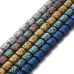 Mixed Color Electroplated Natural Lava Rock Beads Strands, Column, Mixed Color, 8x6.5mm, Hole: 1mm, about 50~51pcs/strand, 15.35~15.55 inch(39~39.5cm)