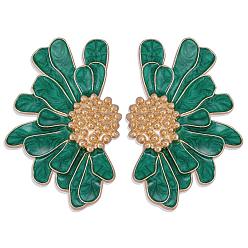 Green Vintage Flower Stud Earrings for Women, Alloy Enamel Half Flower Stud Earrings, Summer Earrings Boho Beach Floral Stud Earrings, Jewelry Gifts for Women, Green, 50.5~51x33.5~34mm, Pin: 0.6mm