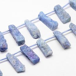 Lila Electrolíticos de cuarzo natural de hebras de perlas de cristal, cristal druzy, pepitas, teñido, lila, 21~32x10~15x6~9 mm, agujero: 2 mm, sobre 20 unidades / cadena, 16.1 pulgada