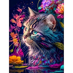 Fucsia Kit de pintura de diamante diy gato flor color ab, Incluye bolsa de pedrería de resina., bolígrafo adhesivo de diamante, plato de bandeja y arcilla de cola, fucsia, 400x300 mm