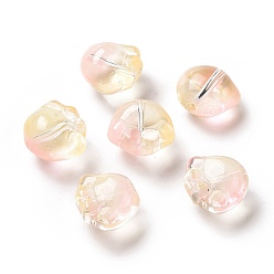 Jaune Champagne Perles de verre peintes par pulvérisation transparent, impression de patte de chat, rose, 11x12x8.5mm, Trou: 1.2mm