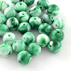 Vert Mer Perles acryliques opaques, ronde, vert de mer, 10mm, trou: 2 mm, environ 950 pcs / 500 g