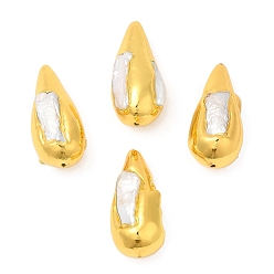 Color de la concha Cuentas cónicas de perlas keshi naturales de estilo barroco, larga duración plateado, con oro chapado fornituras de latón, color de concha, 35x16~17 mm, agujero: 1 mm