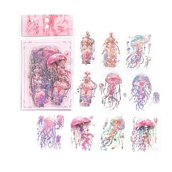 Hot Pink 20Pcs 10 Styles Laser Waterproof PET Jellyfish Decorative Stickers, Self-adhesive Decals, for DIY Scrapbooking, Hot Pink, 50~70mm, 2pcs/style