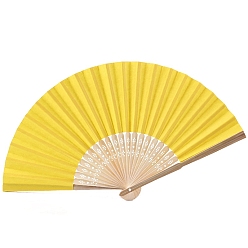 Oro Bambú con abanico plegable de papel en blanco., ventilador de bambú de bricolaje, para la decoración del baile de la boda del partido, oro, 210 mm