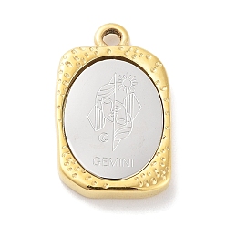 Gemini 304 Stainless Steel Pendants, Rectangle with Twelve Constellations Charm, Golden & Stainless Steel Color, Gemini, 23x14.5x3mm, Hole: 2mm