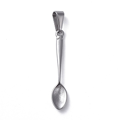 Stainless Steel Color 304 Stainless Steel Pendants, Spoon Shape, Stainless Steel Color, 34x6.5x2mm, Hole: 8x3mm