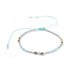 Aventurine Verte Bracelets de perles tressées en fil de nylon ajustable, avec perles de verre et perles d'aventurine verte naturelle à facettes, 2 pouce (5.2 cm)