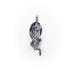Punto Piedra Azul Colgantes puntiagudos de doble terminal de jaspe azul natural, amuletos de dragón con bala facetada, con fornituras de aleación de tono plata antigua, 39x15 mm