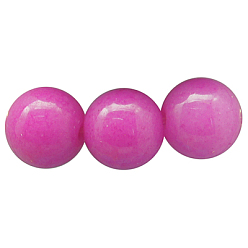 Magenta Natural Mashan Jade Beads Strands, Dyed, Round, Magenta, 12mm, Hole: 1.2mm, about 35pcs/strand, 16 inch
