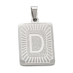 Letter D 304 Stainless Steel Pendants, Rectangle with Alphabet, Letter.D, 30x20x1.5mm, Hole: 3x6mm