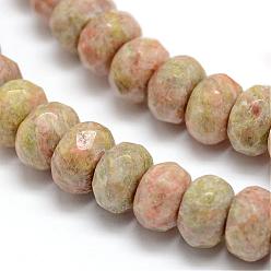 Unakite Faceted Natural Unakite Rondelle Beads Strands, 8x5mm, Hole: 1mm, about 76pcs/strand, 15.2 inch