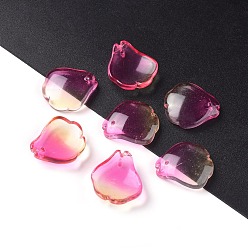 Fucsia Perlas de vidrio para hornear, pétalo, dos tonos, fucsia, 15.5x14.5x4 mm, agujero: 1 mm