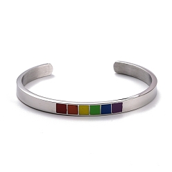 Нержавеющая Сталь Цвет Браслет-манжета Rainbow Pride, 201 плоский открытый браслет из эмали из нержавеющей стали для мужчин и женщин, цвет нержавеющей стали, внутренний диаметр: 2-1/4 дюйм (5.85 см)