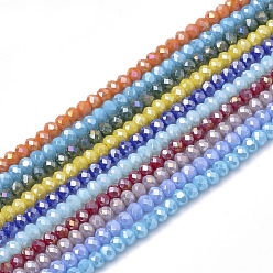 Mixed Color Electroplate Glass Beads Strands, AB Color, Faceted, Rondelle, Mixed Color, 6x4mm, Hole: 1mm, about 89pcs/strand, 15.6 inch