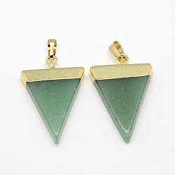 Green Aventurine Natural Green Aventurine Pendants, with Golden Tone Brass Findings, Triangle, 30~35x23~28x5mm, Hole: 8x5mm