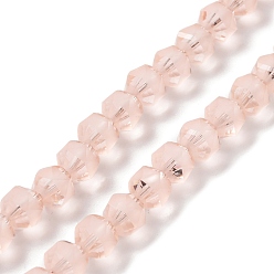 Pink Plaquent verre transparent perles brins, givré, facette, lanterne, rose, 7x7.8x7.5mm, Trou: 1.5mm, Environ 72 pcs/chapelet, 20.79'' (52.8 cm)