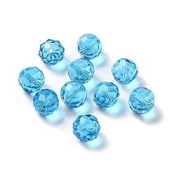 Bleu Ciel Foncé Verre imitation perles de cristal autrichien, facette, ronde, bleu profond du ciel, 10mm, Trou: 1mm