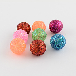 Mixed Color Chunky Gumball Bubblegum Acrylic Glitter Powder Round Beads, Mixed Color, 19.5x20mm, Hole: 2mm, about 100pcs/500g