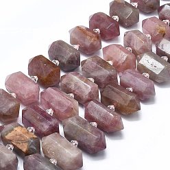 Rose Quartz Natural Rose Quartz Beads Strands, Faceted, Double Terminated Pointed/Bullet, 20~31x12~14x10~13mm, Hole: 1.8mm, about 23~24pcs/strand, 15.55 inch(39.5cm)