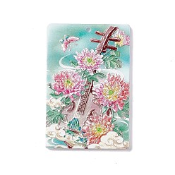 Pink Embossed Flower Printed Acrylic Pendants, Rectangle Charms with Musical Instruments Pattern, Pink, 45x30x2.3mm, Hole: 1.6mm