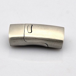 Stainless Steel Color Rectangle 304 Stainless Steel Matte Magnetic Necklace Clasps, with Glue-in Ends, Stainless Steel Color, 24x12.5x7.5mm, Hole: 5x10mm