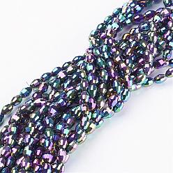 Dark Orchid Electroplate Glass Beads Strands, AB Color Plated, Faceted Oval, Dark Orchid, 6x4mm, Hole: 1mm, about 67~68pcs/strand