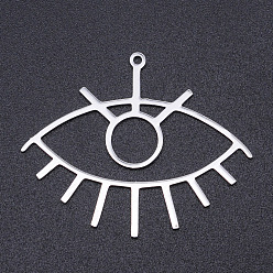Stainless Steel Color 201 Stainless Steel Laser Cut Pendants, Eye, Stainless Steel Color, 32x39.5x1mm, Hole: 1.5mm