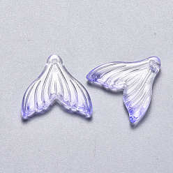 Bleu Ardoise Moyen Pulvérisation peint pendentifs en verre transparent, avec de la poudre de paillettes, forme en queue de poisson, bleu ardoise moyen, 19x19.5x3.5mm, Trou: 1.2mm