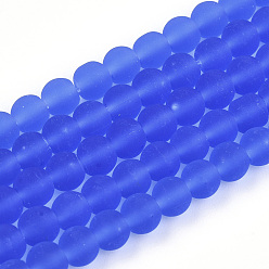 Royal Blue Transparent Glass Beads Strands, Frosted, Round, Royal Blue, 4~4.5mm, Hole: 0.8mm, about 97~99pcs/strand, 14.76 inch~14.96 inch(37.5~38cm)