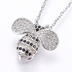 Stainless Steel Color 304 Stainless Steel Pendant Necklaces, with Cubic Zirconia, Bees, Stainless Steel Color, 17.71 inch(45cm), Pendant: 18x20x6mm