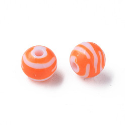 Corail Perles acryliques à rayures opaques, ronde, corail, 11.5x10.5mm, Trou: 2.5mm, environ549 pcs / 500 g