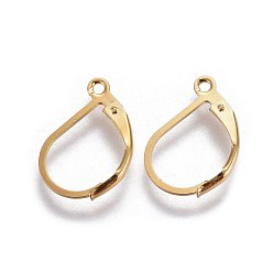 Golden 304 Stainless Steel Leverback Earring Findings, with Loop, Golden, 16x10.6x1.6mm, Hole: 1.2mm