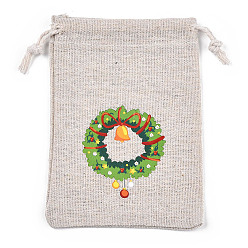 Flor Bolsas de almacenamiento de tela de algodón de navidad, rectángulo mochilas de cuerdas, para bolsas de regalo de dulces, patrón de flores, 13.8x10x0.1 cm