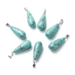Synthetic Turquoise Synthetic Turquoise Pendants, with Platinum Brass Findings, Teardrop, Dyed, 26.5~29x10mm, Hole: 2.5~3.5x4~6mm